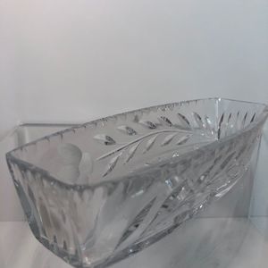 Glass Crystal Relish Dish Etched Vintage